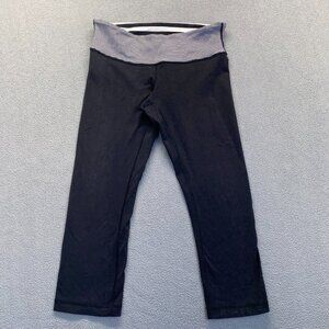 Lululemon Wunder Under Crop Black White Leggings Striped Waist Size 8 Parallel